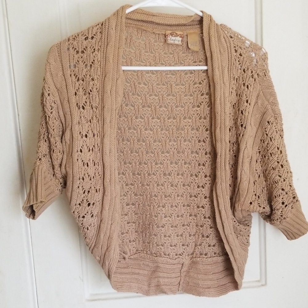 Tan Short Sleeve Woven Cardigan - LIKE NEW